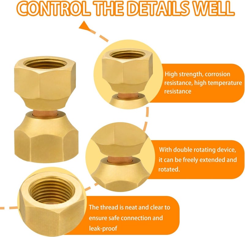 worldwhere 2 PCS Brass 3/8" Female X 3/8" Female Double Flare Swivel Brass Adapter,Female Swivel Nut,Flare Tube Fitting,Valve Connector - Image 3